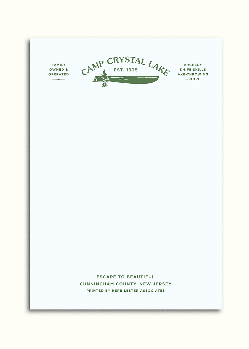 Fictional hotel notepads: Camp Crystal Lake