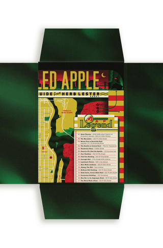 Open folder for The Hardboiled Apple guide, showing the map legend listing crime-fiction locations in New York City, including the Nero Wolfe residence and the Black Mask offices.