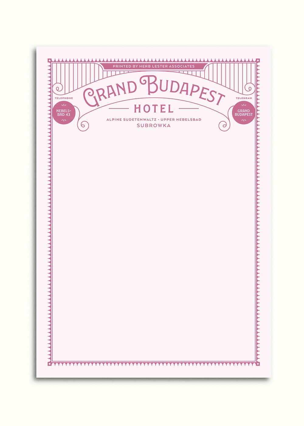 Fictional hotel notepads: Grand Budapest Hotel – Herb Lester Associates