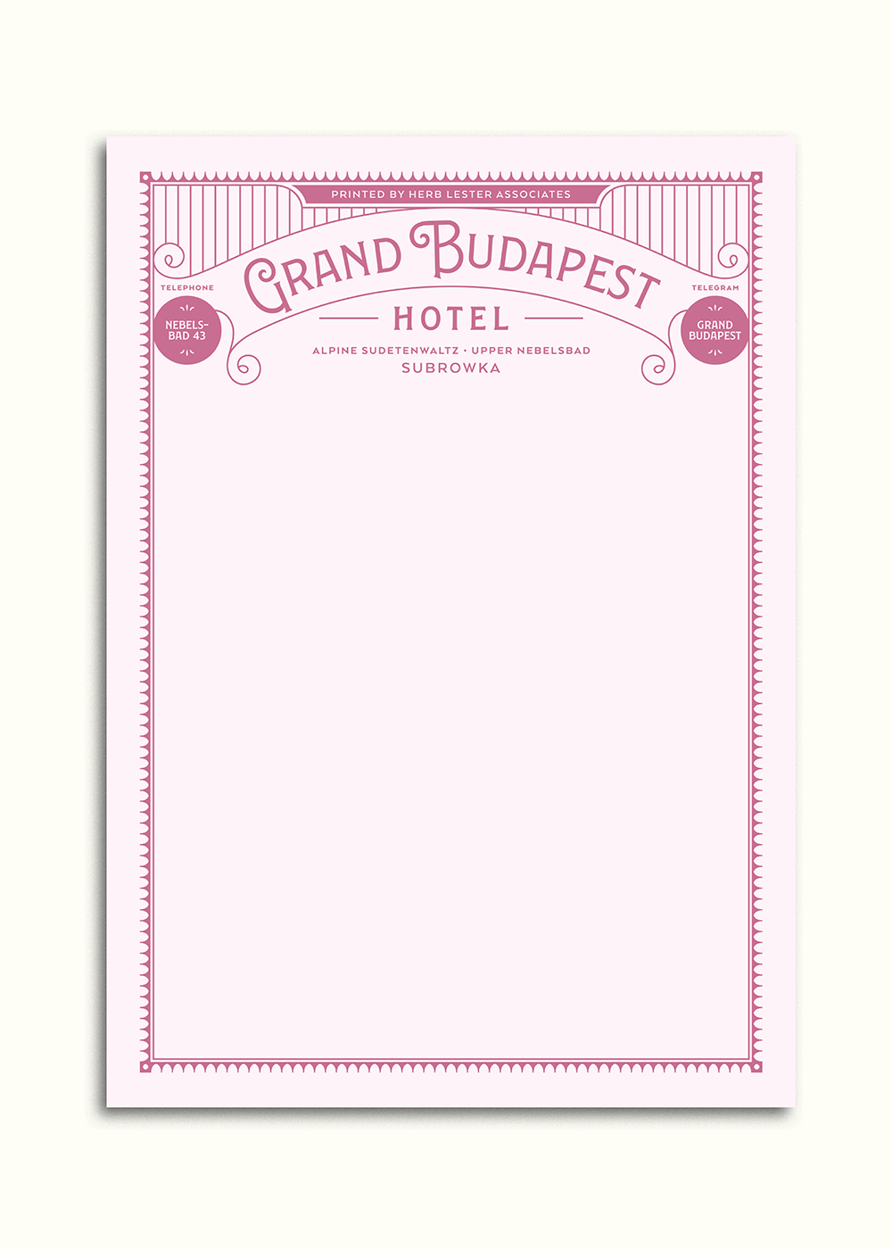 Fictional hotel notepads: Grand Budapest Hotel