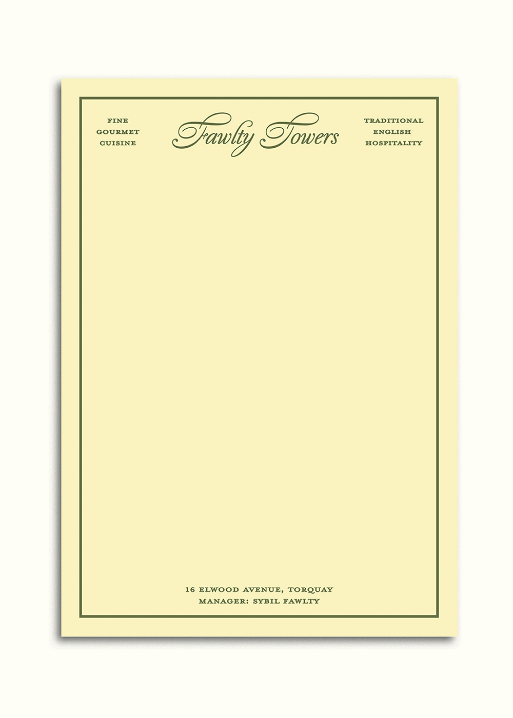Fictional hotel notepads: Fawlty Towers